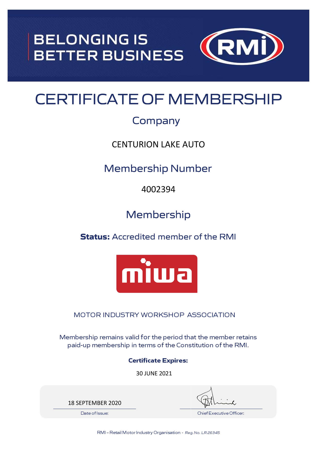 centurion lake auto repairs and service miwa certificate 2021
